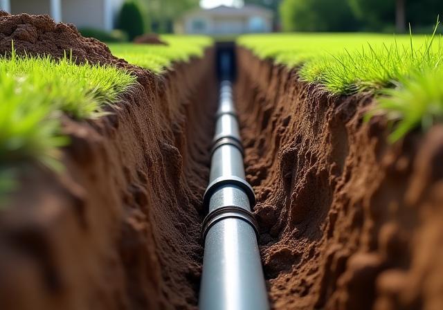 Underground residential water pipes being installed in a trench.